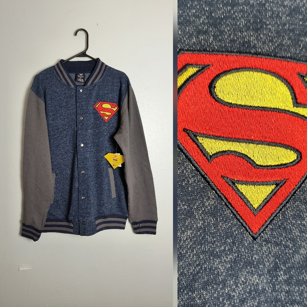DC Comics Superman Varsity Jacket - Blue and Gray Men's Size L(42/44)